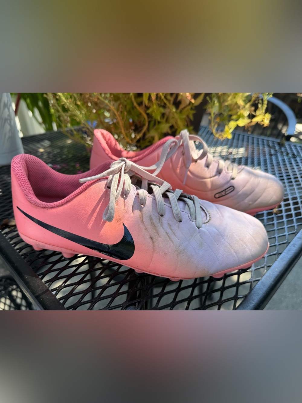 Nike Pink and White Soccer Shoes with Black Swoosh